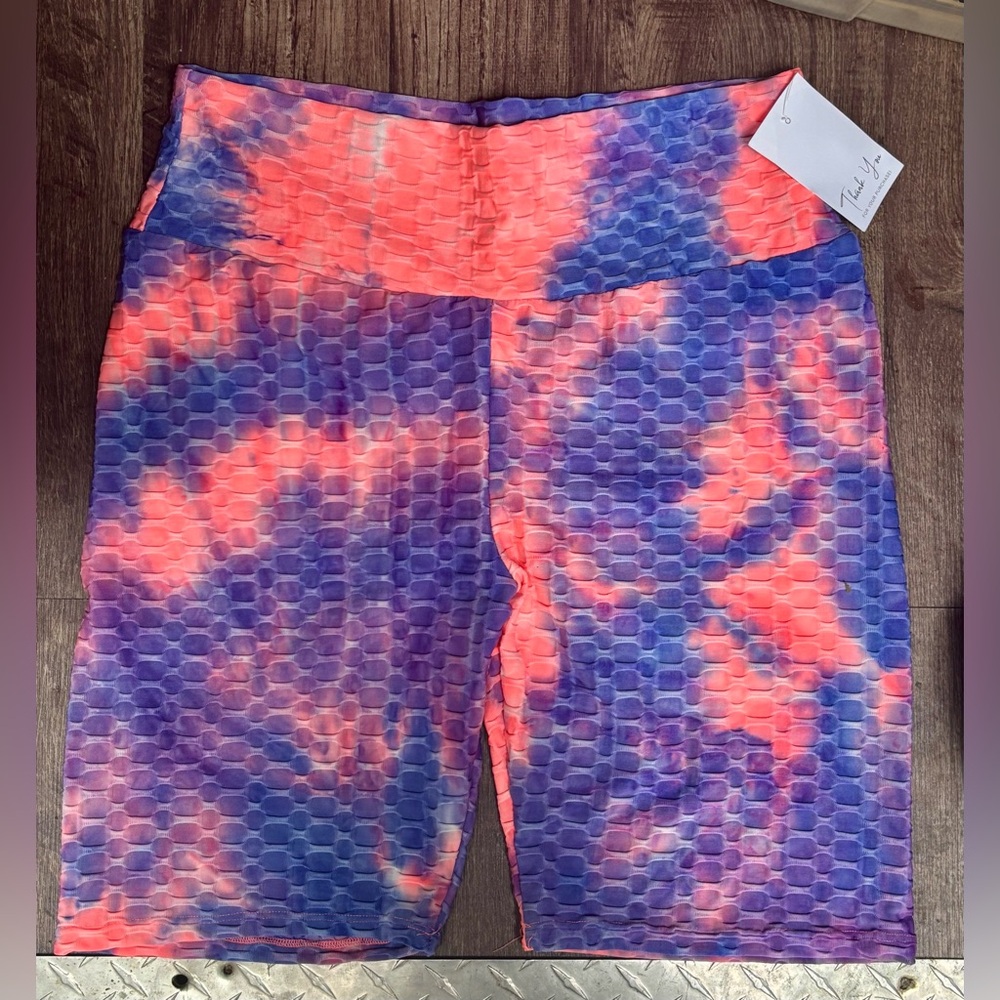NEW! Zenana Outfitters Neon Tie Dye Textured Honey Butt Workout Shorts 3XL